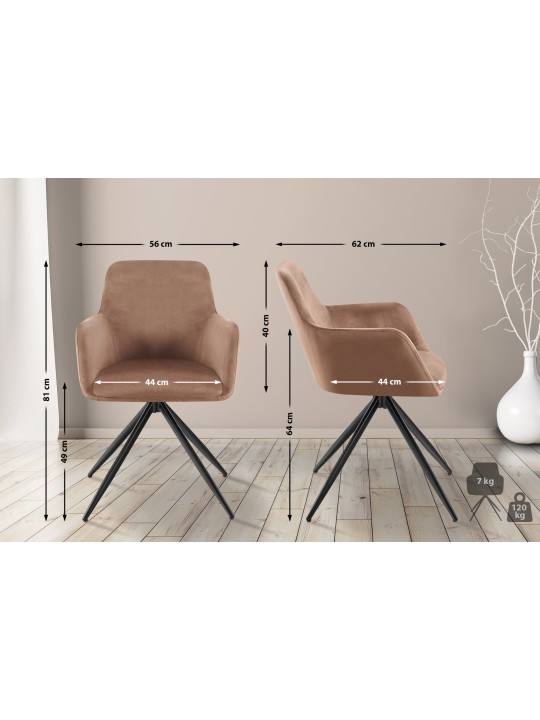 Olema spisestuestol i fløjl, brun