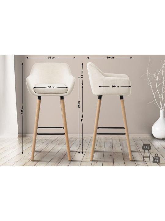 Sæt med 2 barstole Grant stof, beige