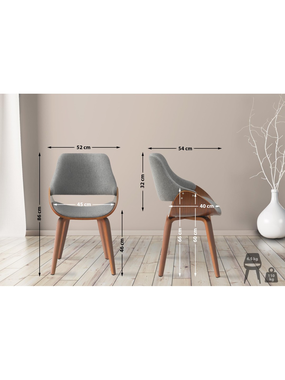 Spisestuestol Vangale stof, valnød/mørkegrå