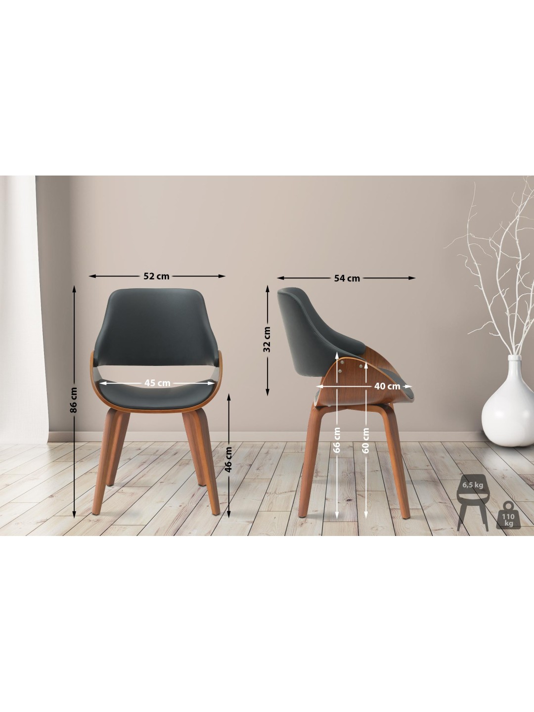 Spisestuestol Vangale imiteret læder, valnød/sort