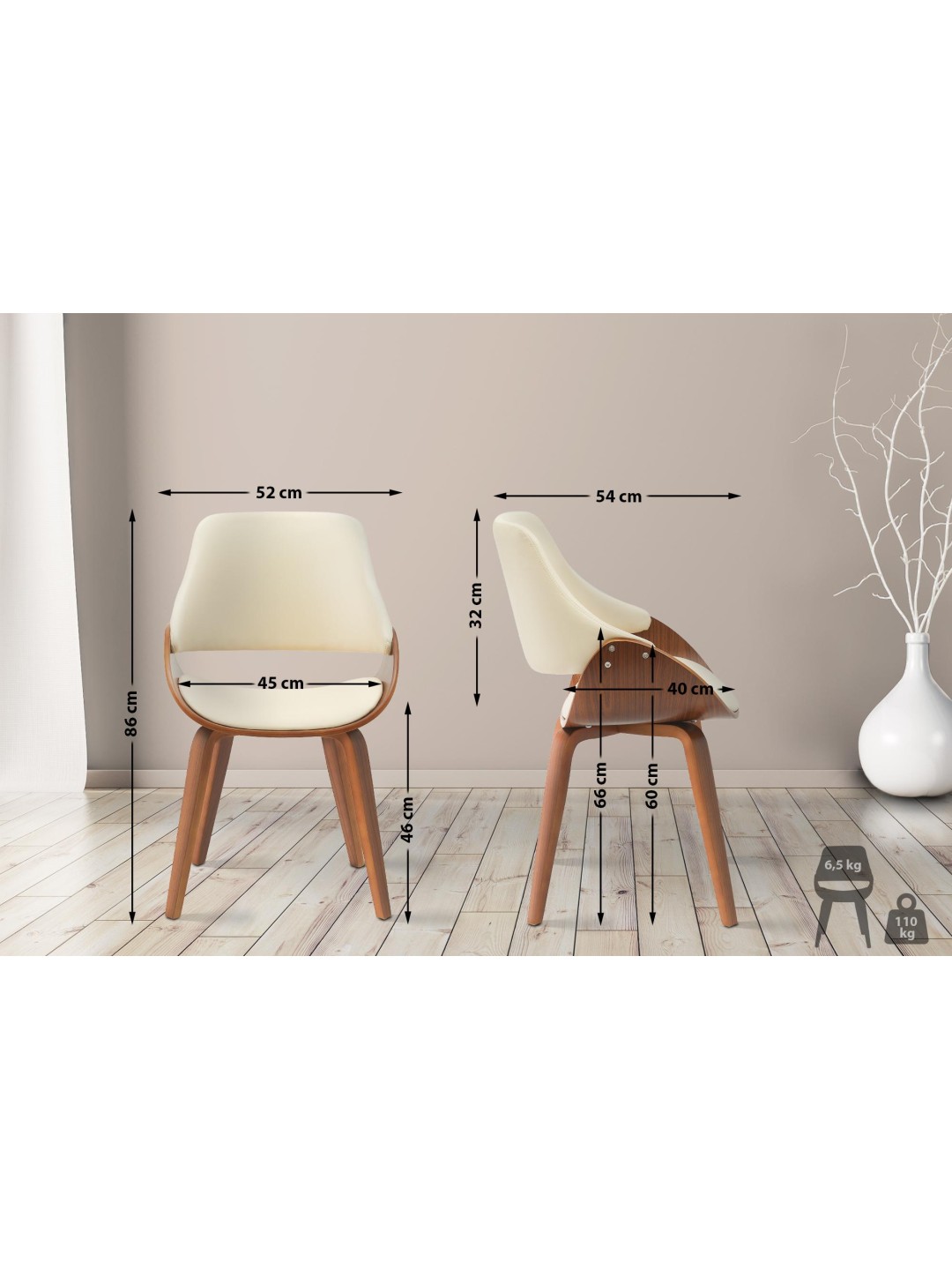 Spisestuestol Vangale imiteret læder, valnød/creme