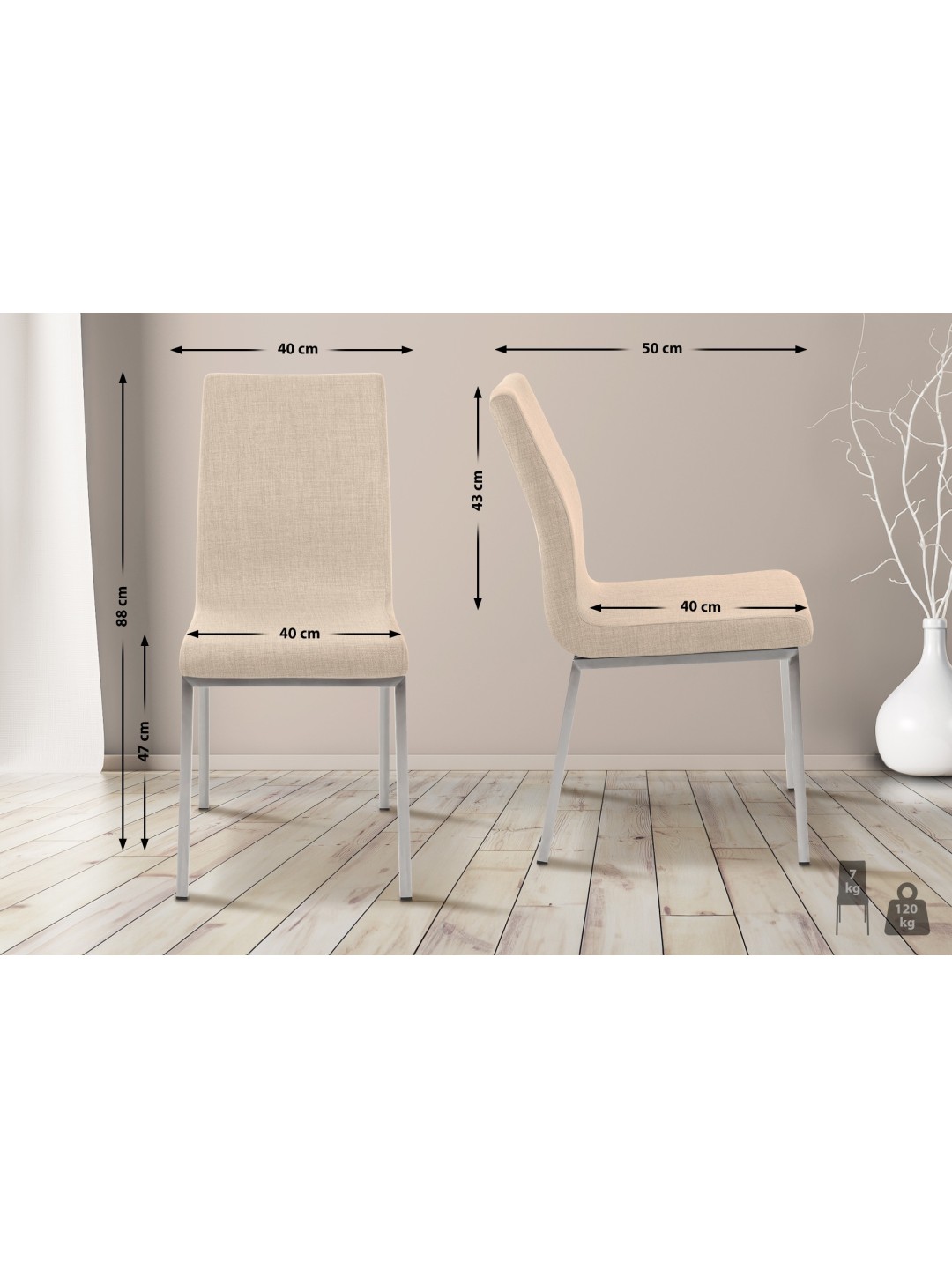 Spisestuestol Colmar STOF, creme