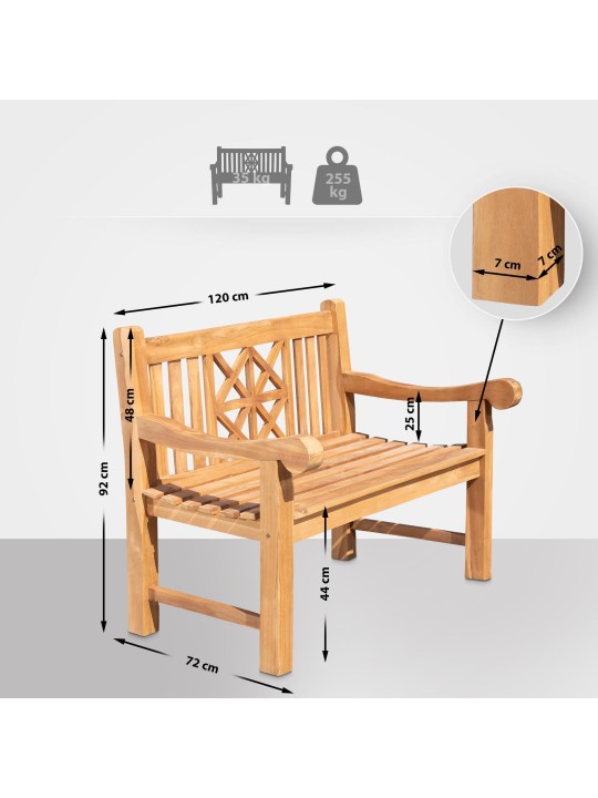 Teak bænk Florida 120 cm med betræk, teak Teak bænk Florida 120 cm med betræk, teak