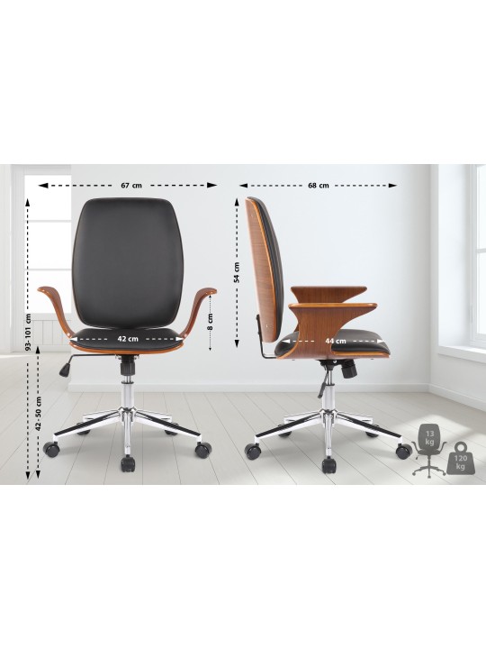 Kontorstol Burbank imiteret læder, valnød/sort
