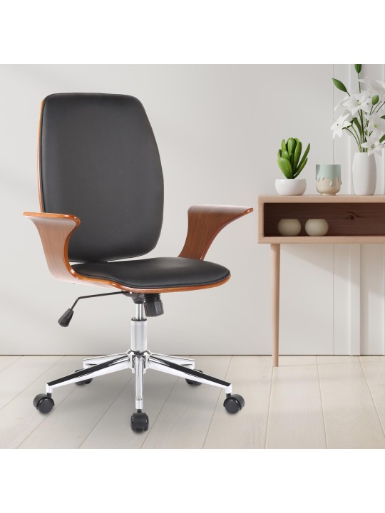 Kontorstol Burbank imiteret læder, valnød/sort