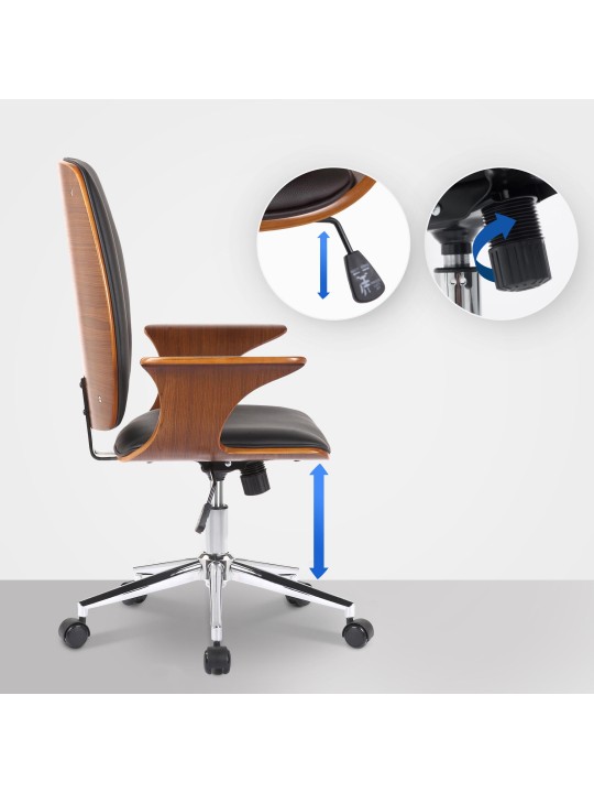 Kontorstol Burbank imiteret læder, valnød/sort