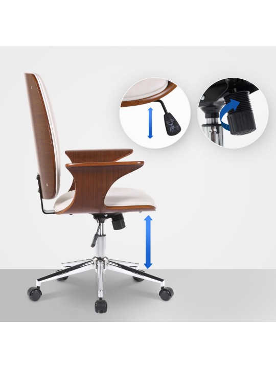 Kontorstol Burbank imiteret læder, valnød/hvid