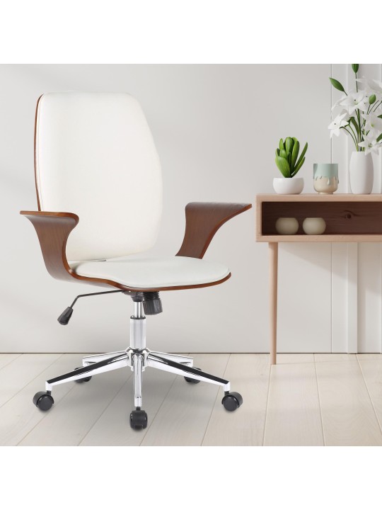 Kontorstol Burbank imiteret læder, valnød/hvid