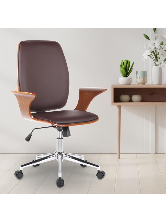 Kontorstol Burbank imiteret læder, valnød/brun