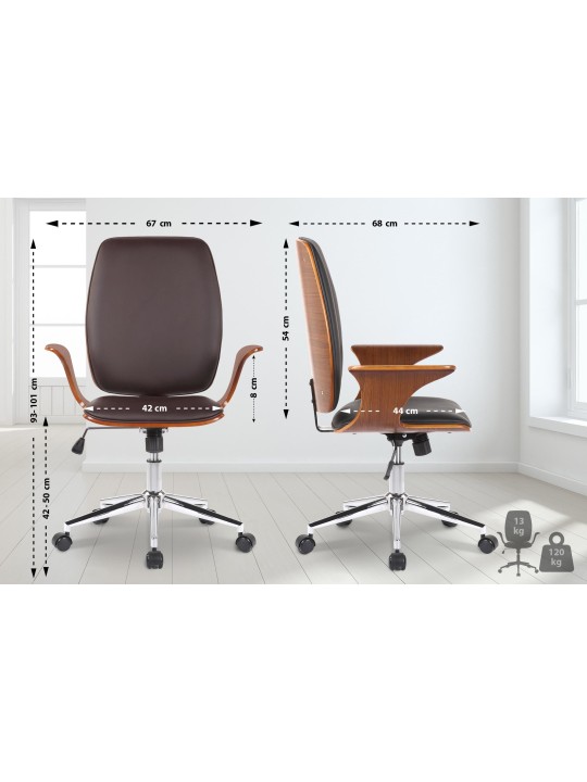 Kontorstol Burbank imiteret læder, valnød/brun