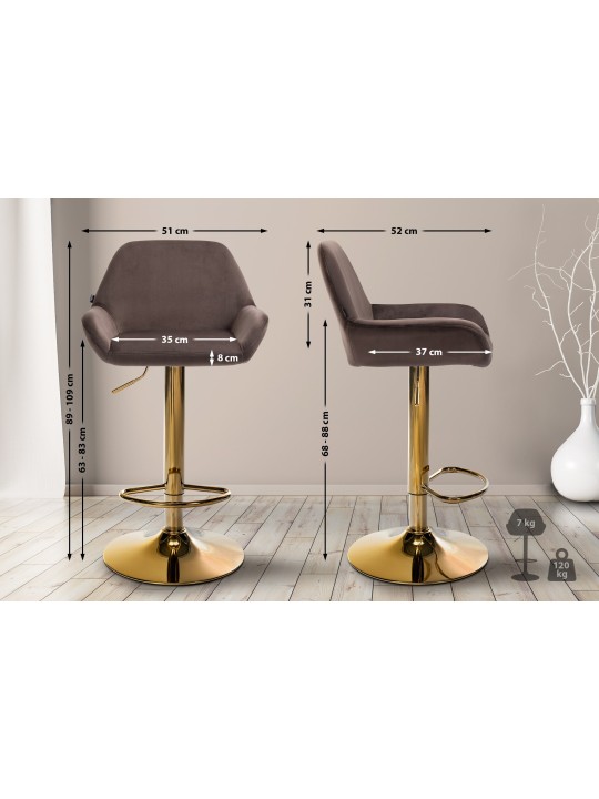 Sæt med 2 barstole Braga Gold Velvet, brun