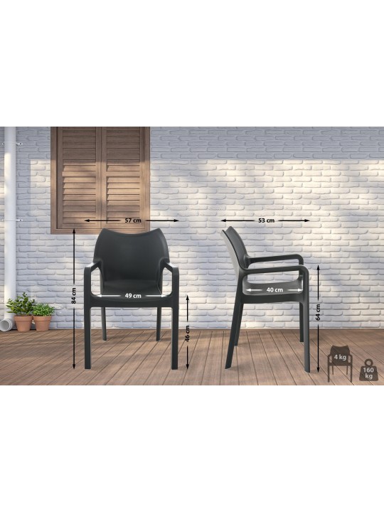 Sæt med 4 stole Diva, mørkegrå