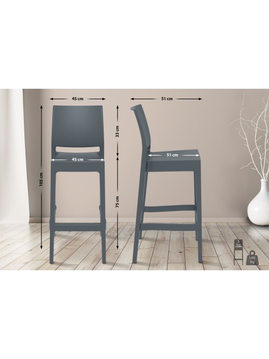 Sæt med 4 barstole Maya, mørkegrå Sæt med 4 barstole Maya, mørkegrå