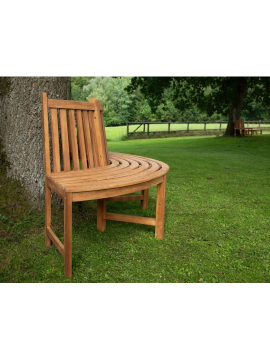Træbænk Han 206cm halvcirkelformet med ryglæn, brun