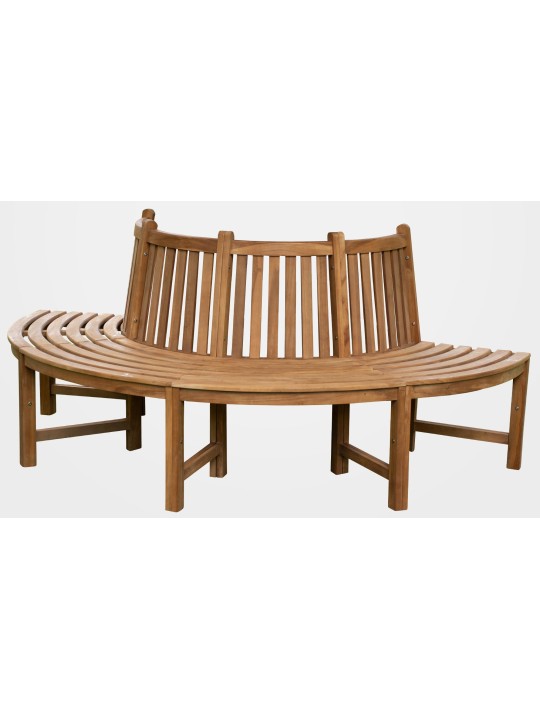 Træbænk Han 206cm halvcirkelformet med ryglæn, brun