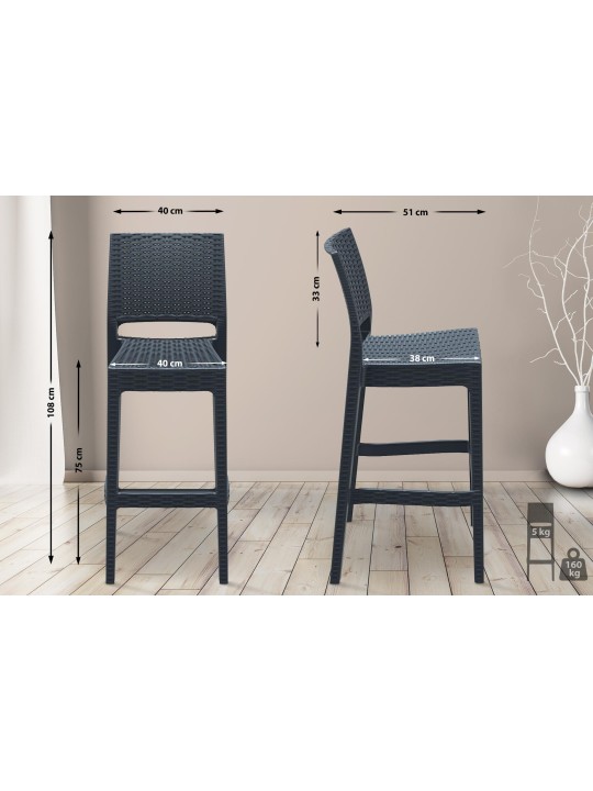 Sæt med 4 barstole Jamaica, mørkegrå