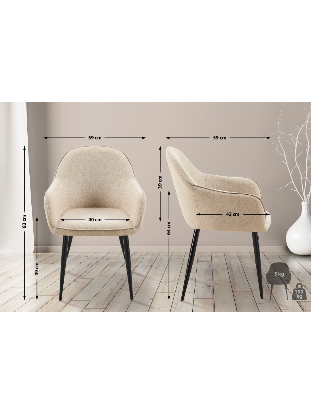 Spisestuestol Boise stof, taupe