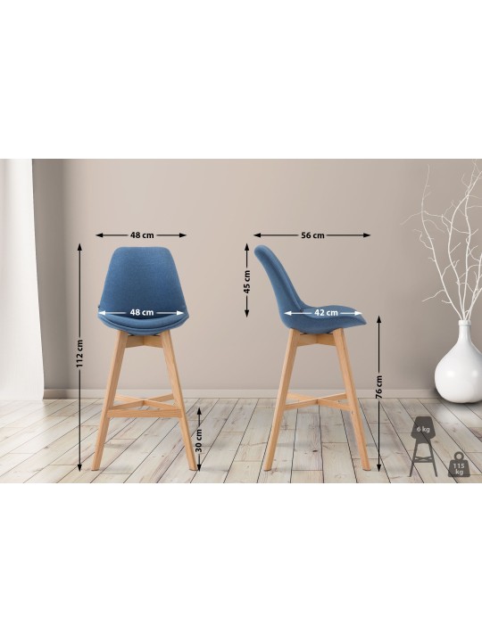 Sæt med 2 barstole Cannes stof natur, blå