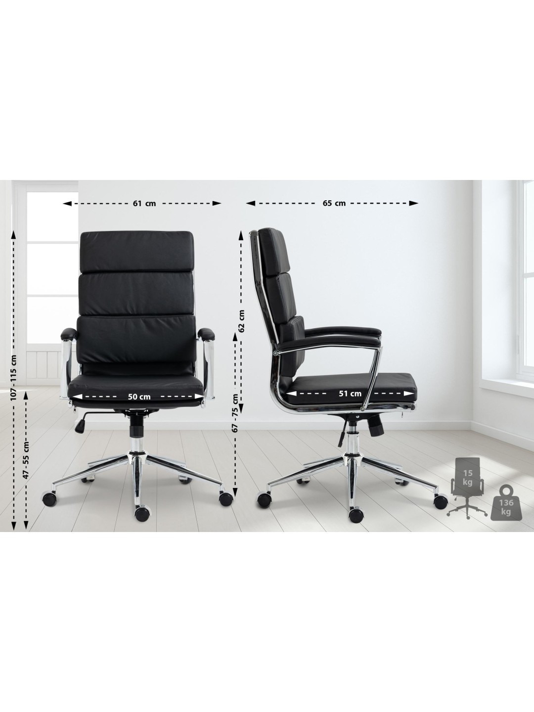 Kontorstol Cleveland imiteret læder, sort