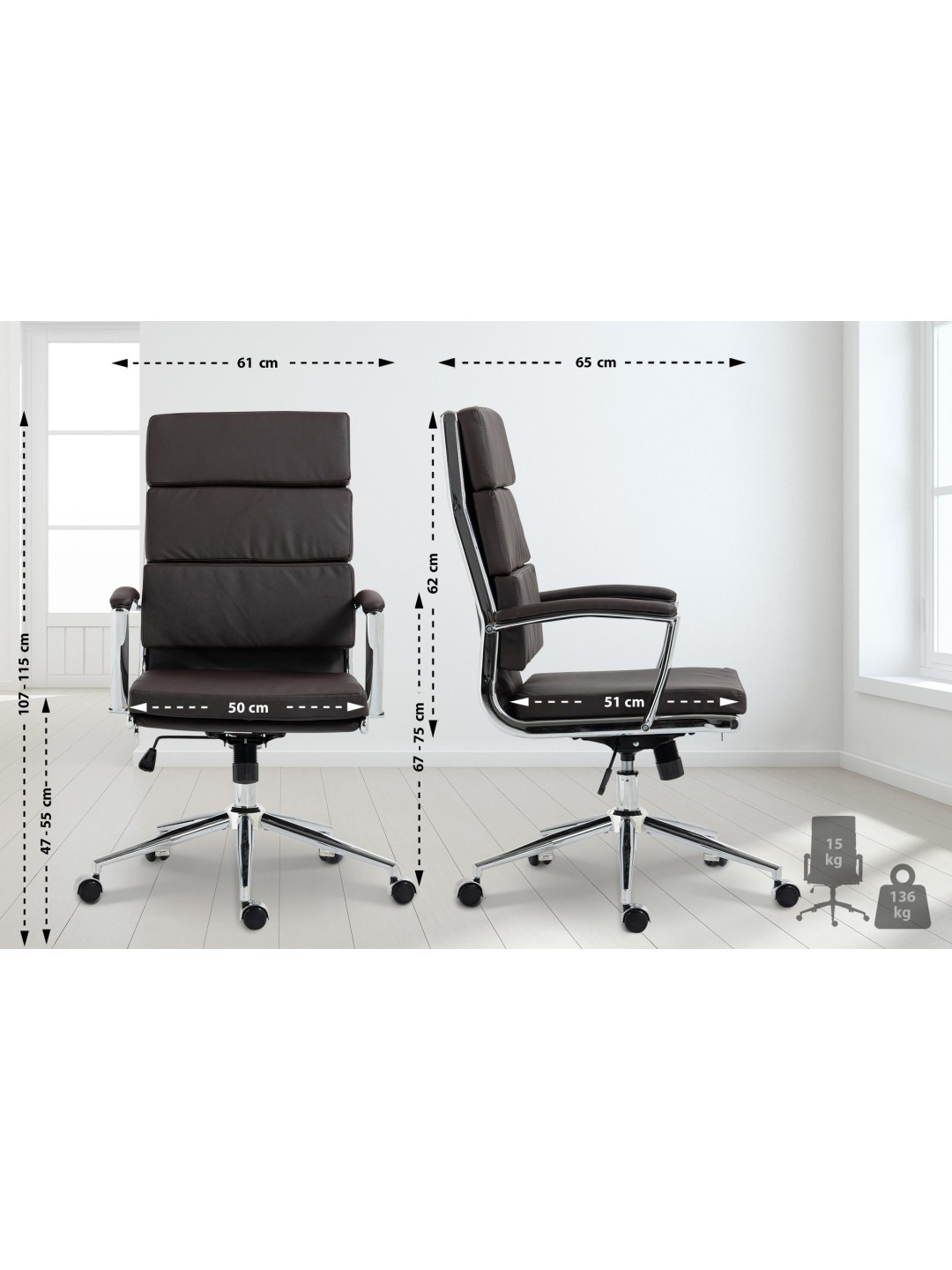 Kontorstol Cleveland imiteret læder, brun