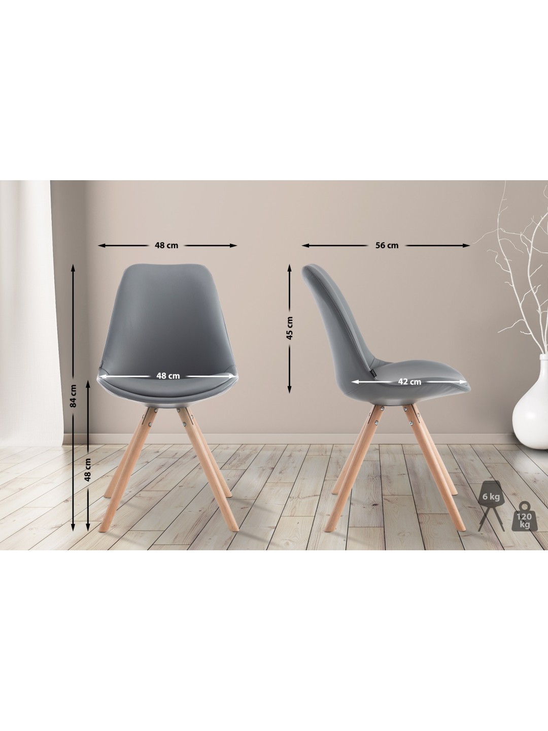 Besøgsstol Laval Natura rund, grå