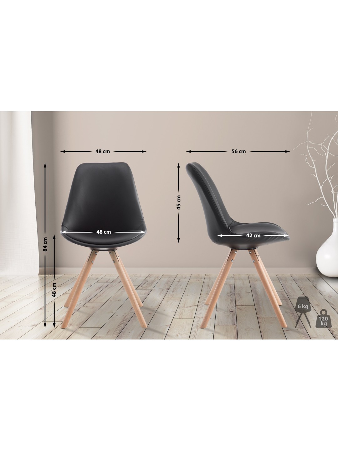 Besøgsstol Laval Natura rund, sort