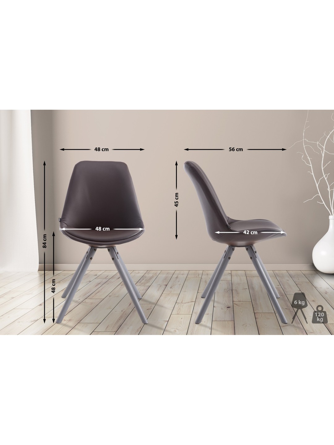 Besøgsstol Laval rund grå, brun