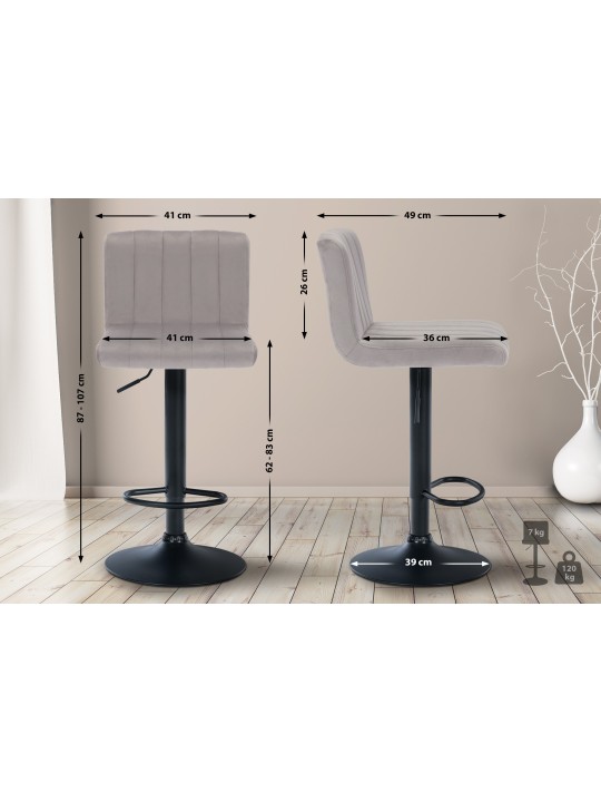 Barstol Jamie velvet, grå