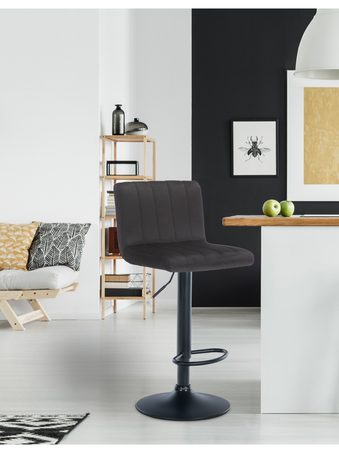Sæt med 2 barstole Jamie velvet, sort