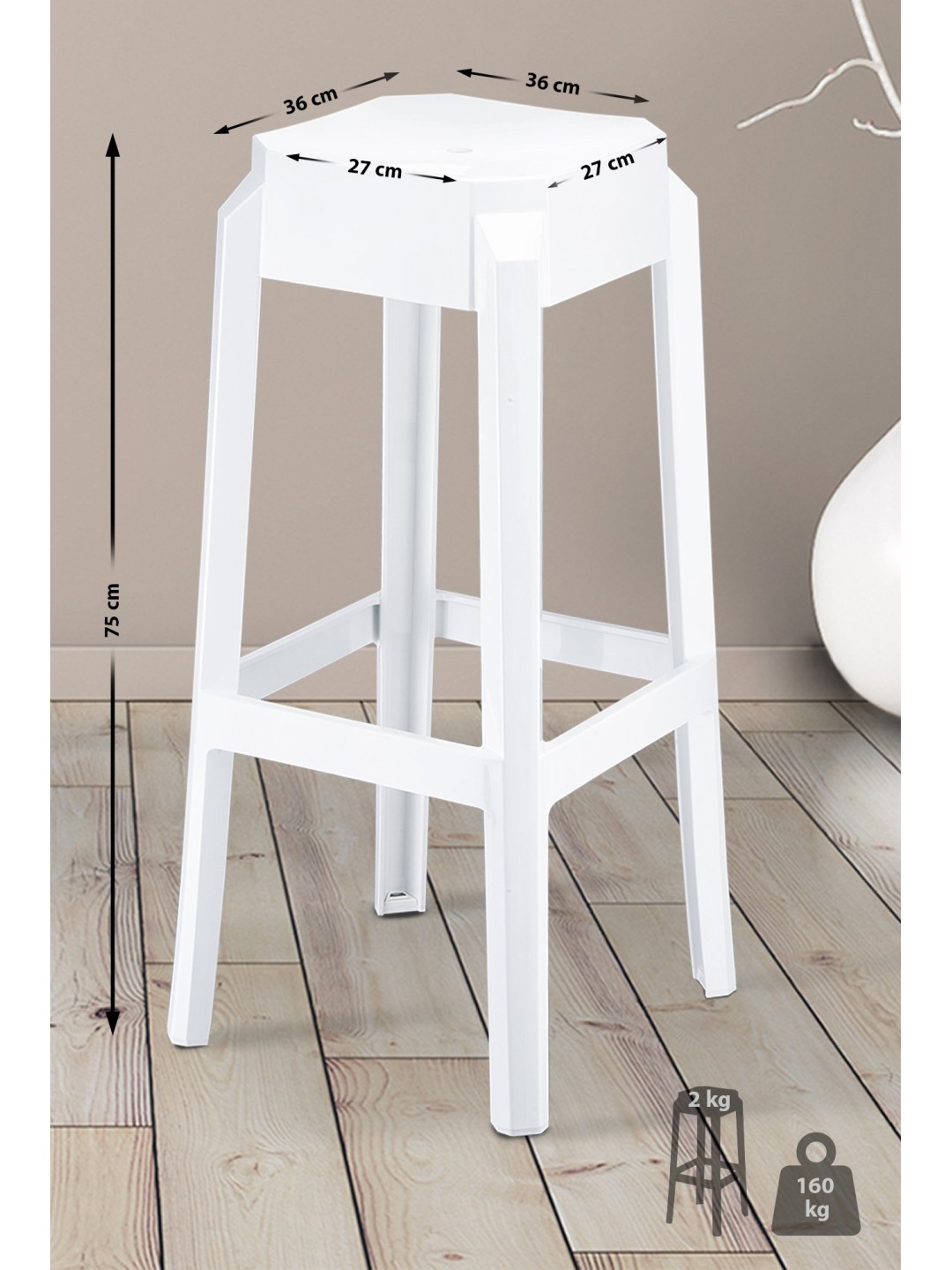 Barstol Fox, hvid blank