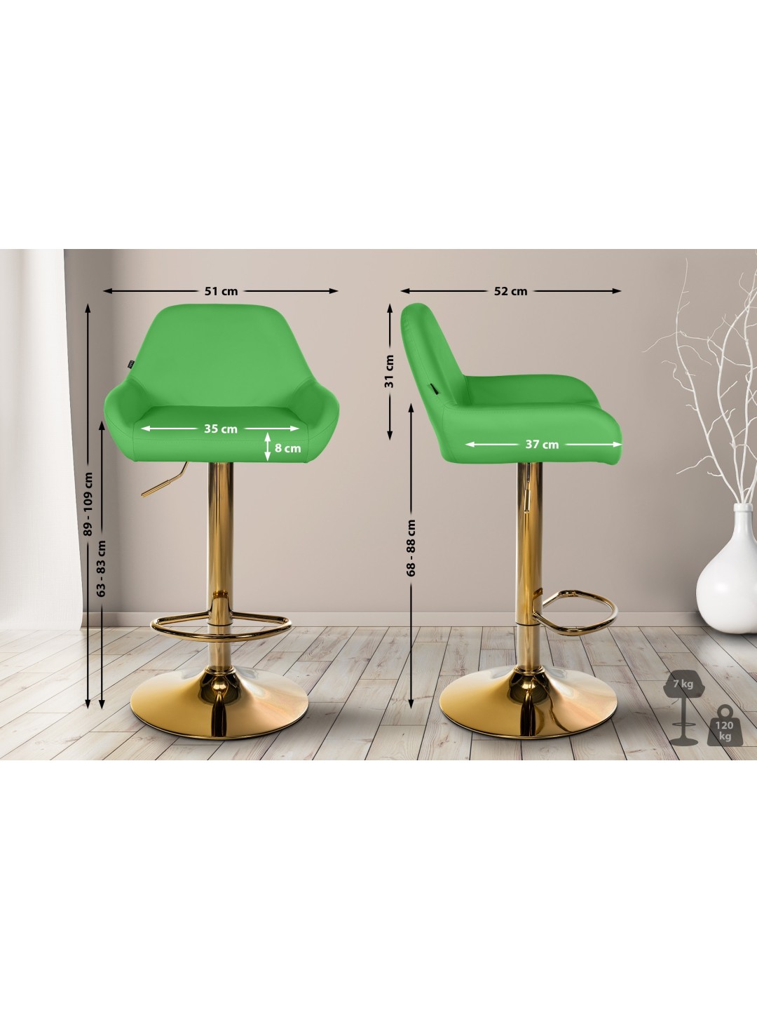 Barstol Braga Gold imiteret læder, grøn