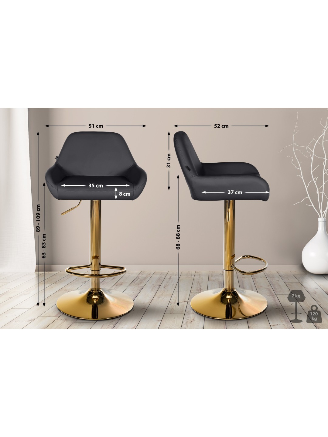 Barstol Braga Gold imiteret læder, sort