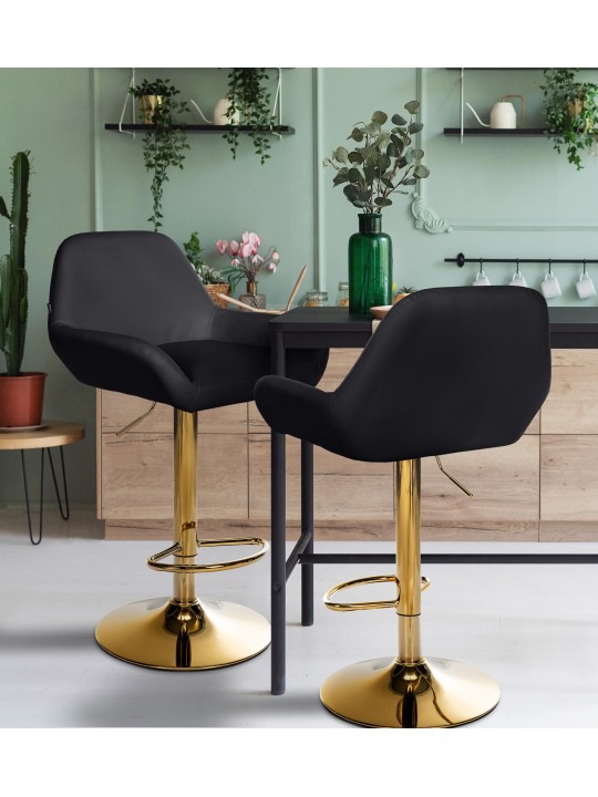 Sæt med 2 barstole Braga guld imiteret læder, sort