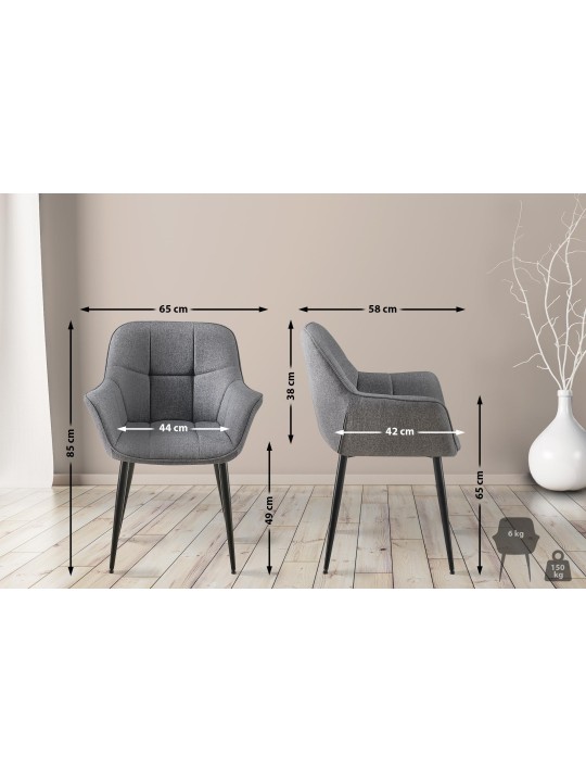 Spisestuestol Roseville stof, mørkegrå