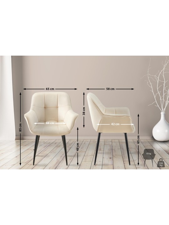 Roseville fløjl spisestuestol, creme Roseville fløjl spisestuestol, creme