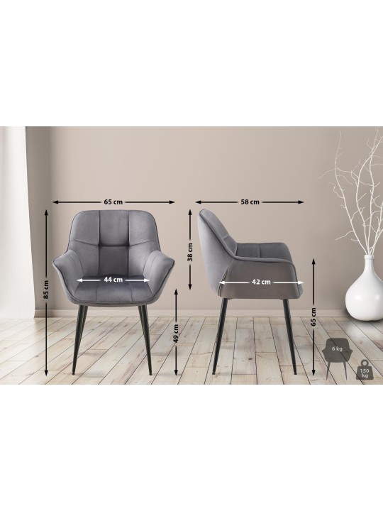 Roseville fløjl spisestuestol, mørkegrå Roseville fløjl spisestuestol, mørkegrå