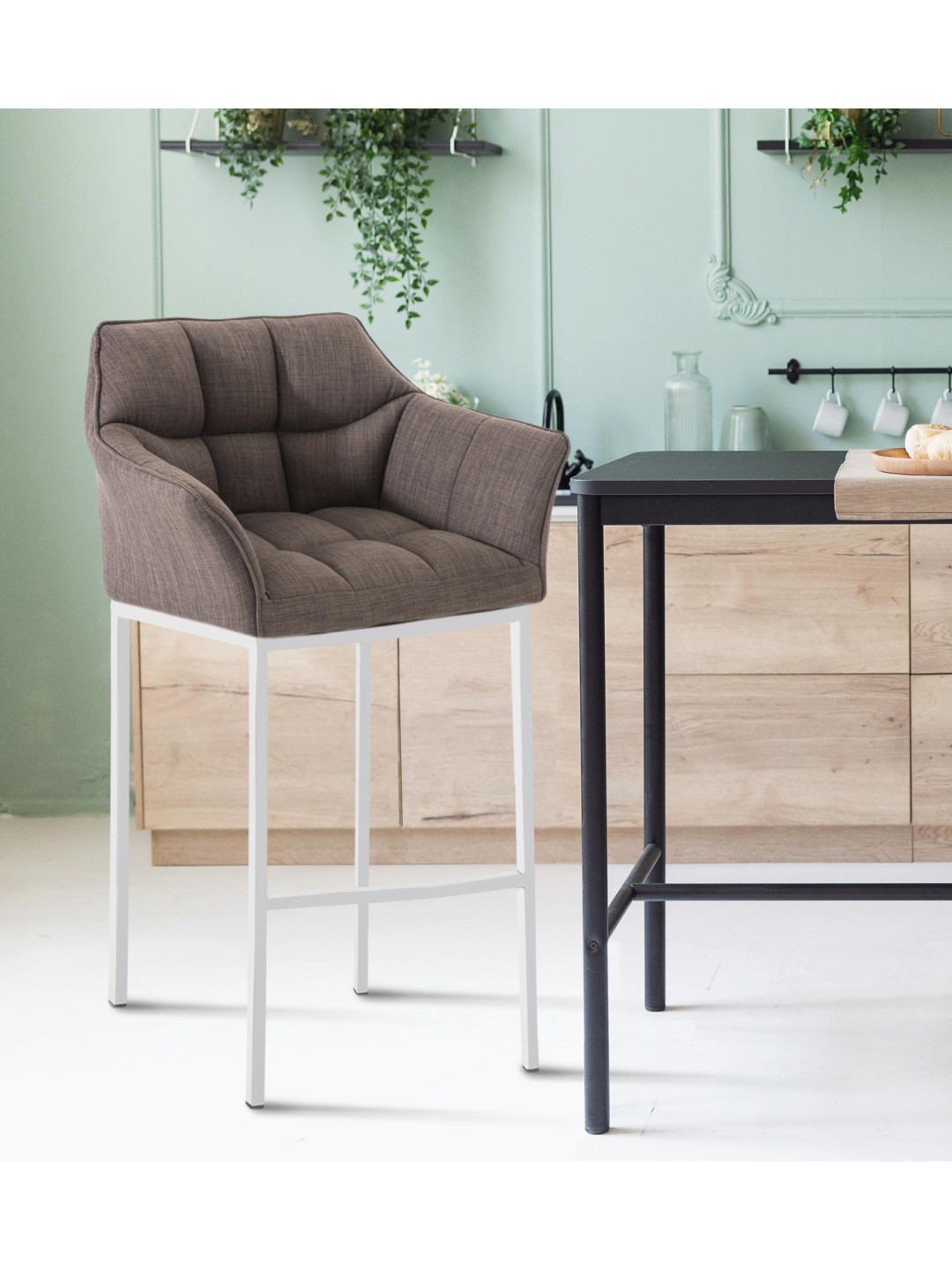 Barstol Damaso W stof med 4 fods stel, grå