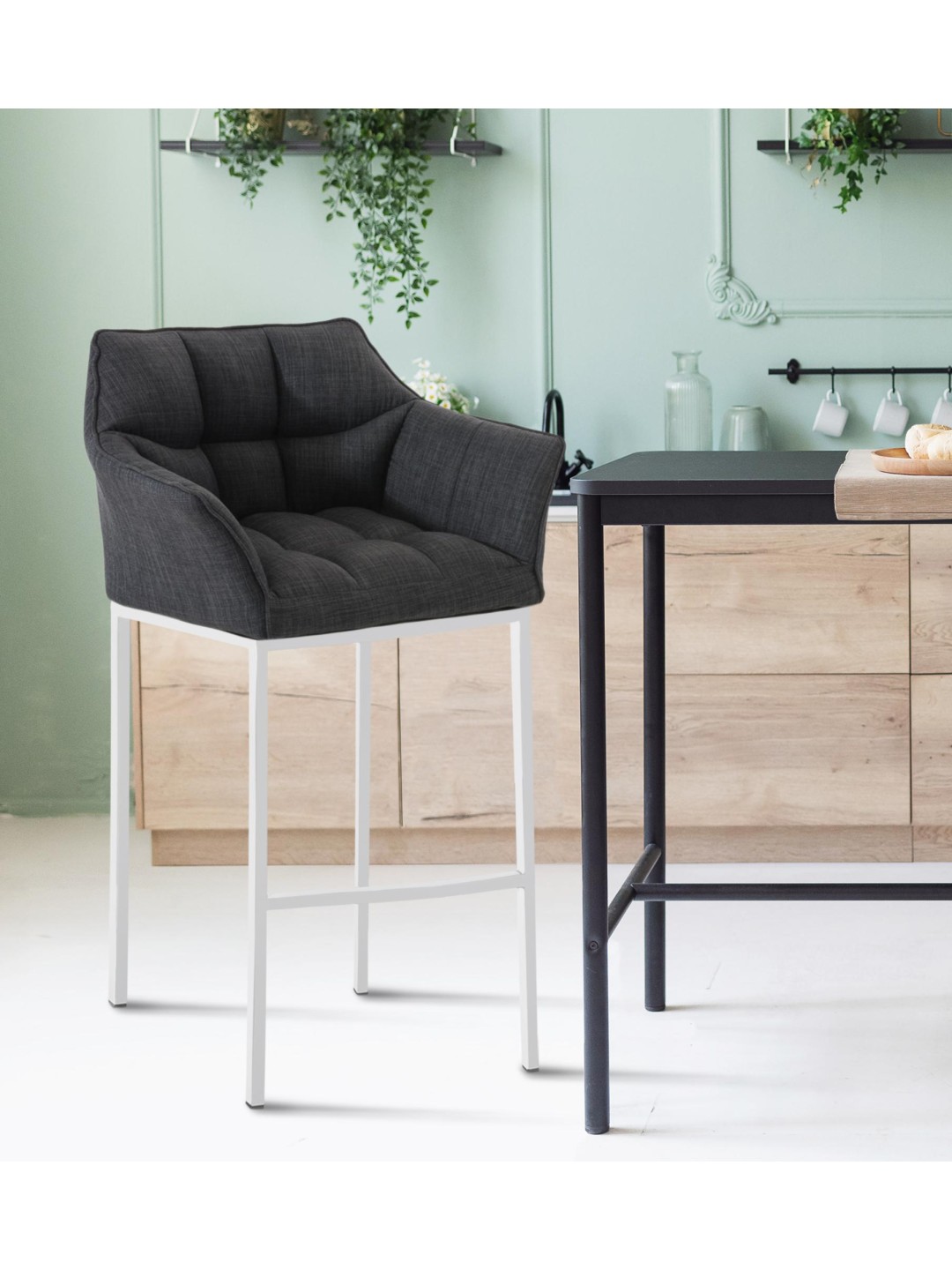Barstol Damaso W stof med 4 fods stel, mørkegrå