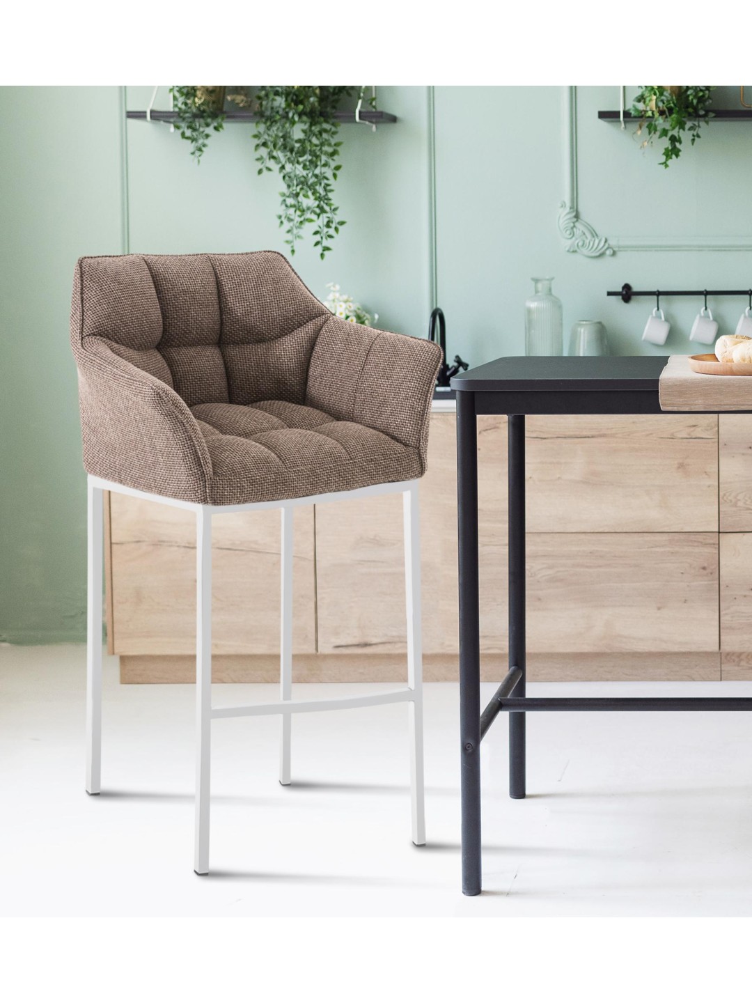 Barstol Damaso W stof med 4 fods stel, terrabrun