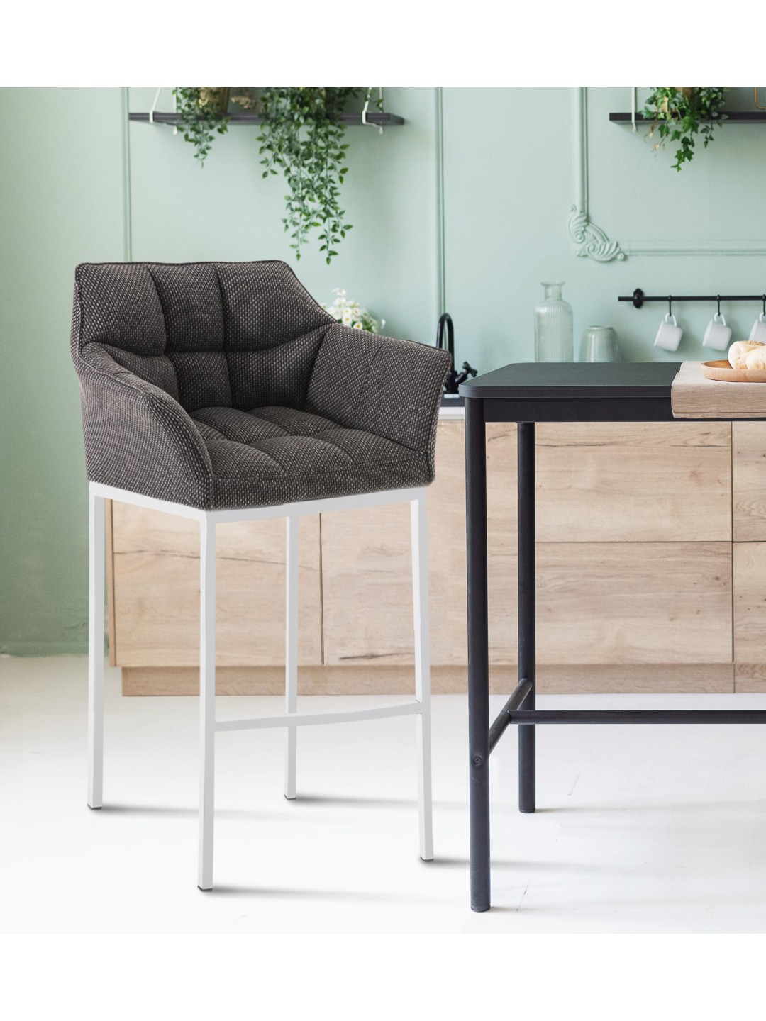 Barstol Damaso W stof med 4 fods stel, titangrå