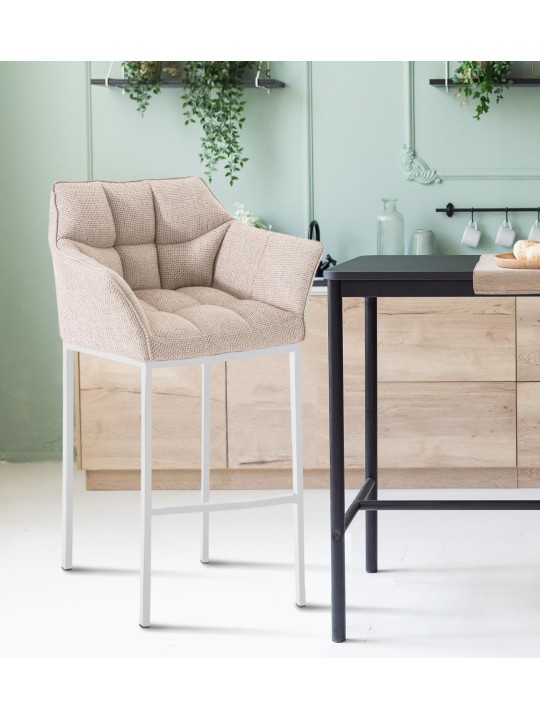 Barstol Damaso stof med 4 fods stel, elfenben Barstol Damaso stof med 4 fods stel, elfenben