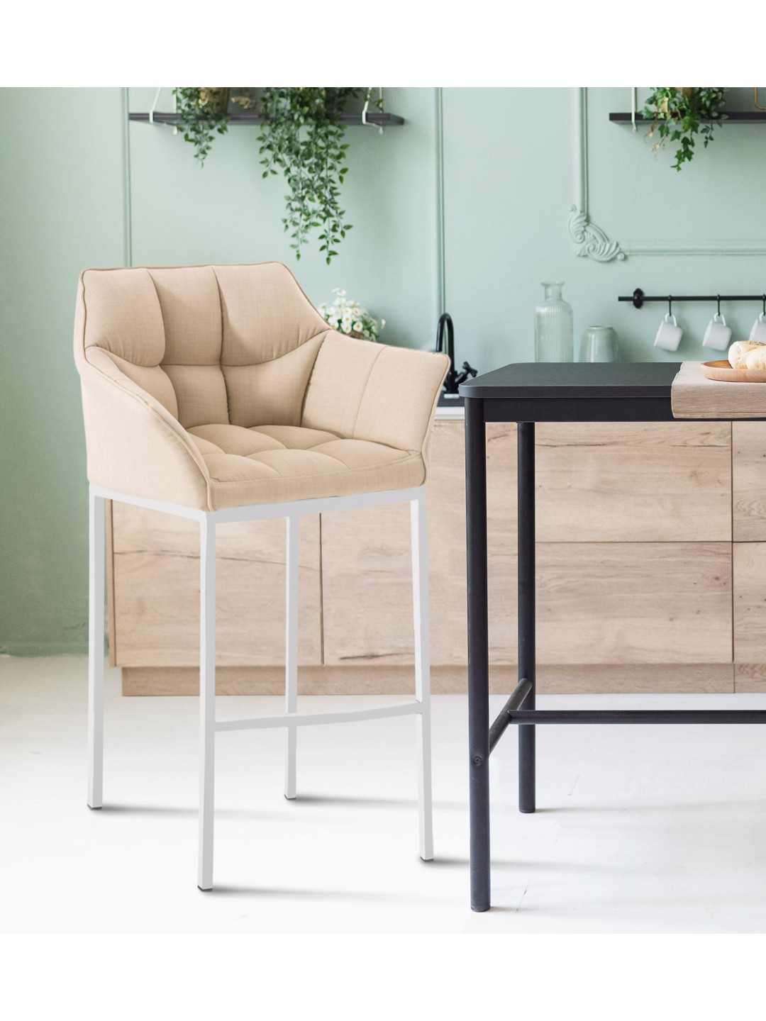 Barstol Damaso stof med 4 fods stel, creme