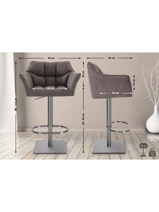 Barstol Damaso E stof, grå