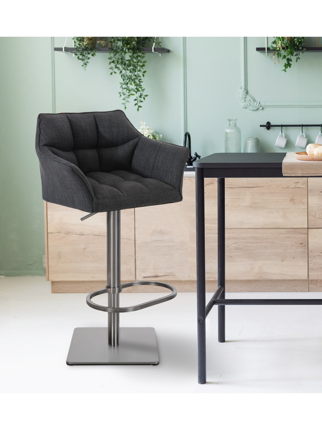 Barstol Damaso E stof, mørkegrå