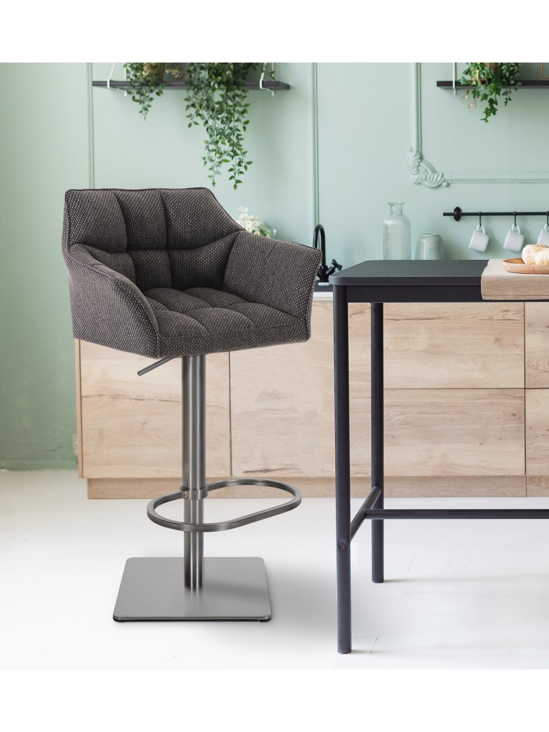 Barstol Damaso E stof, titangrå