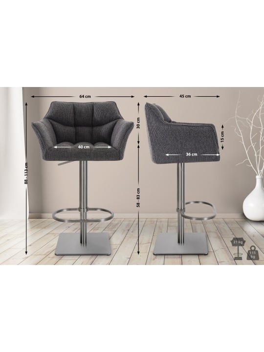 Barstol Damaso E stof, titangrå