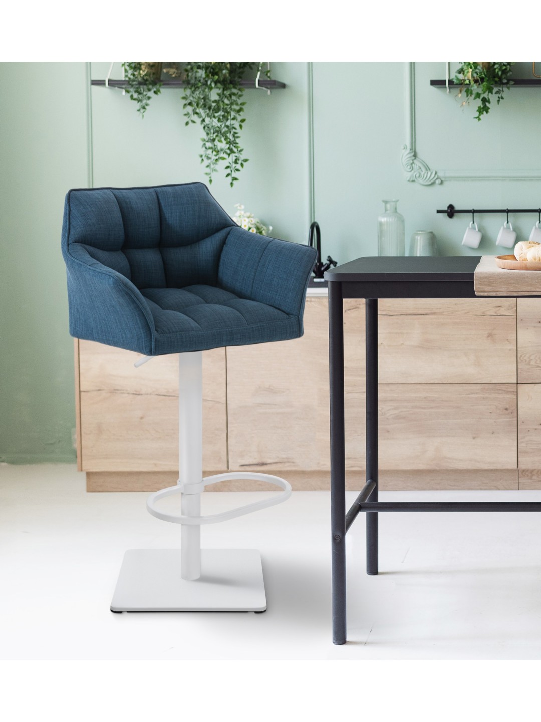 Barstol Damaso W stof, blå