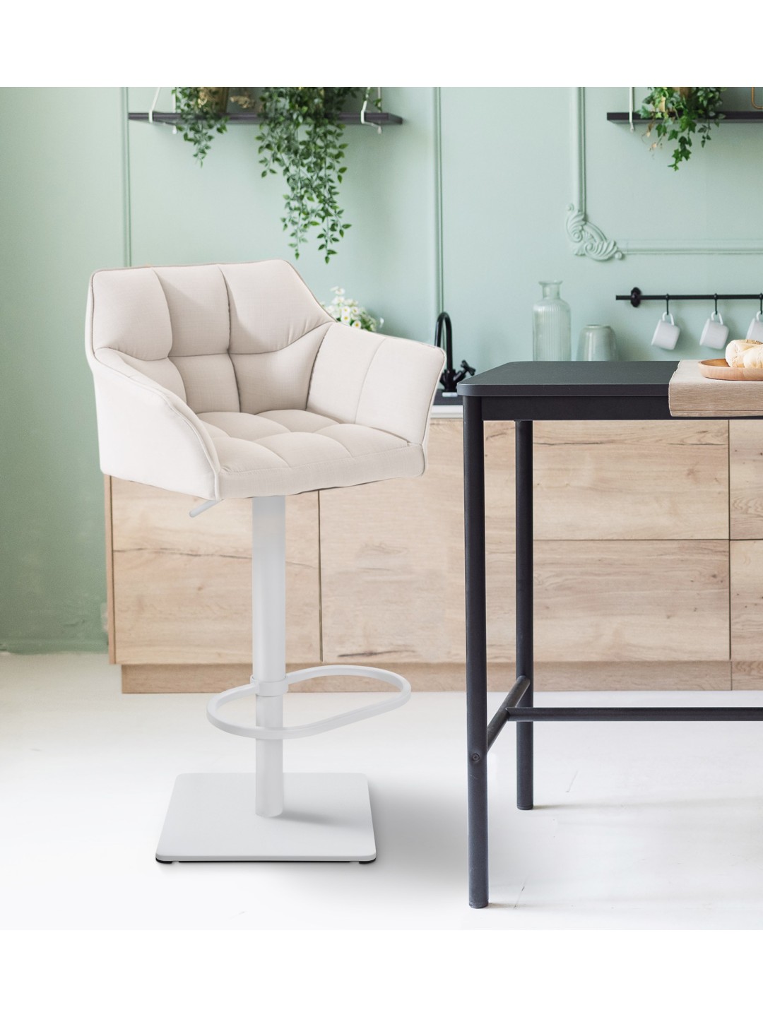 Barstol Damaso W stof, hvid