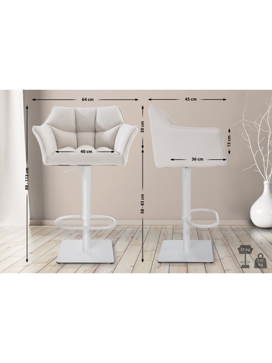 Barstol Damaso W stof, hvid