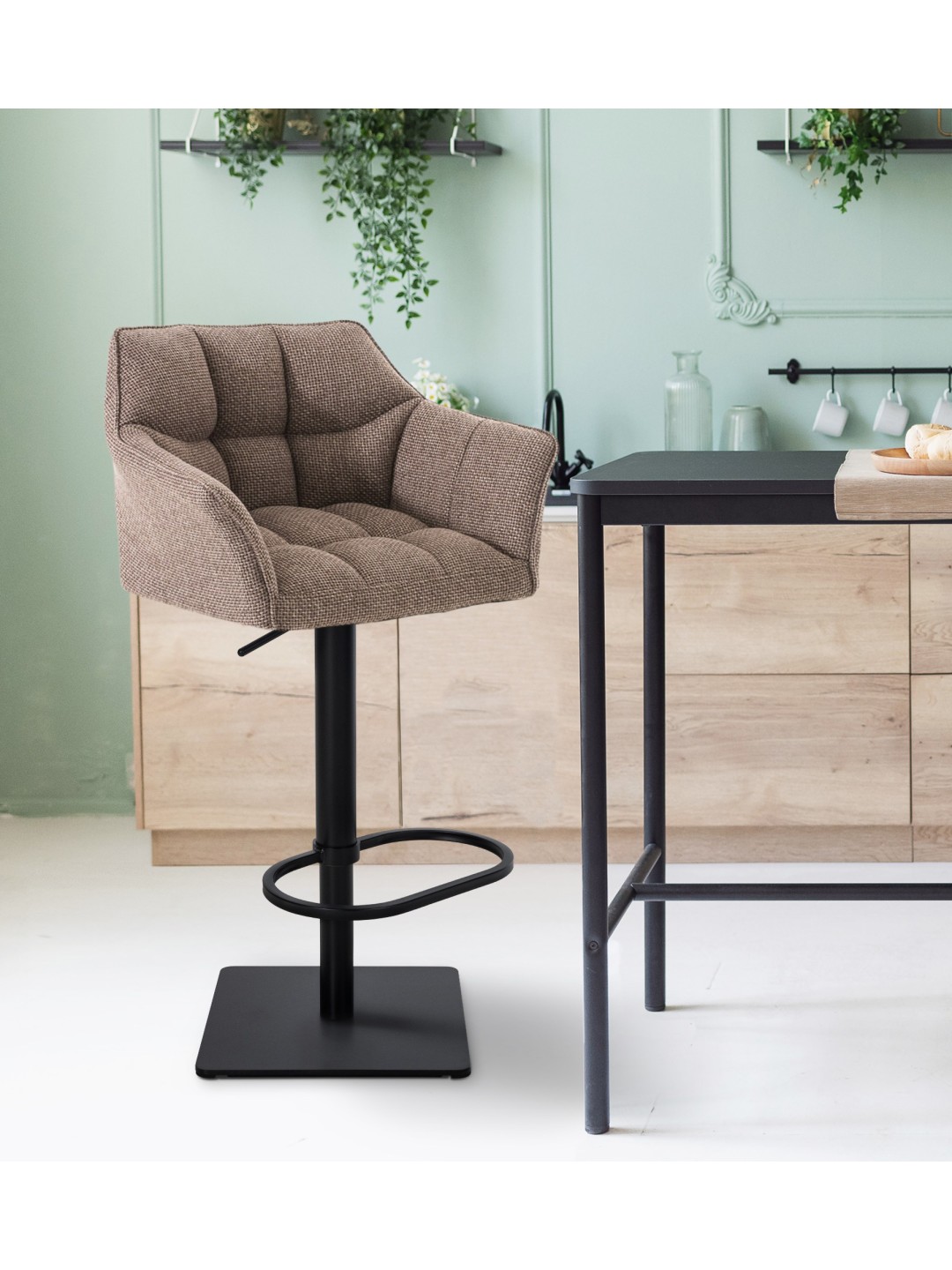 Sæt med 2 barstole Damaso stof, terrabrun